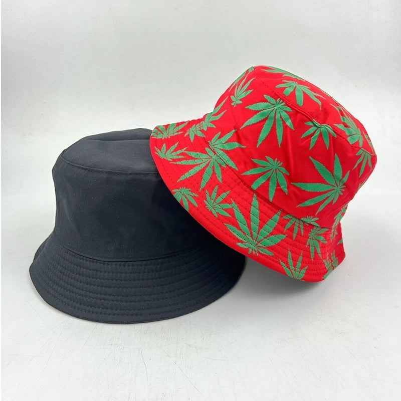 Unisex Minimalist Maple Leaf Printing Wide Eaves Bucket Hat