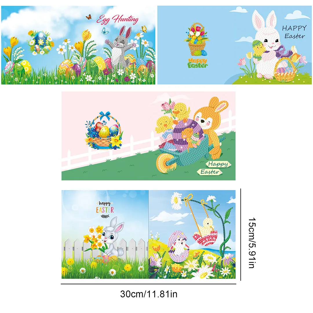 4Pcs Rabbit Easter Egg Theme DIY Diamond Painting Greeting Card Set with Envelopes 5D Unique Rhinestone Arts Card Rhinestone Diamonds Art Postcards for Adults Gifts Families Friends Partners