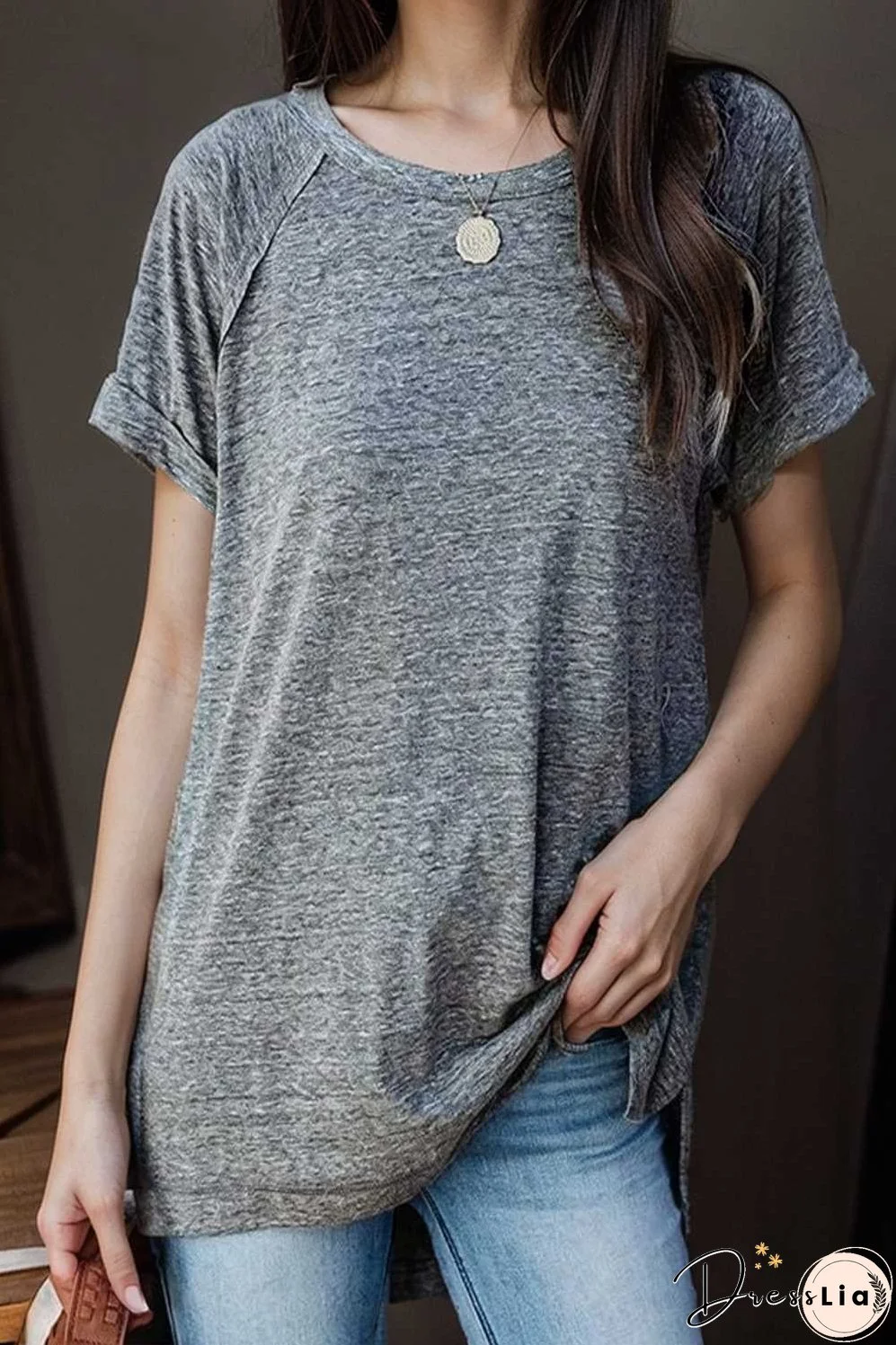 round neck solid loose short sleeve t shirt