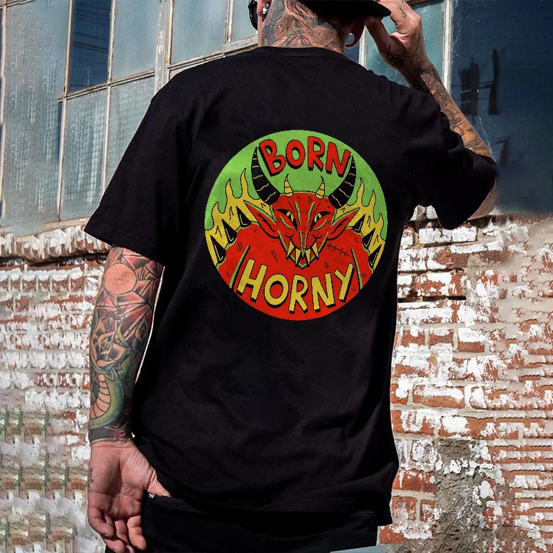 Born Horny Printed Men's T-shirt -  