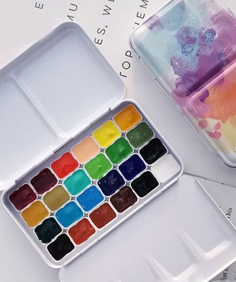 24 Colors Hand-poured Watercolor Paint Kit With Foldable Case-Himinee.com