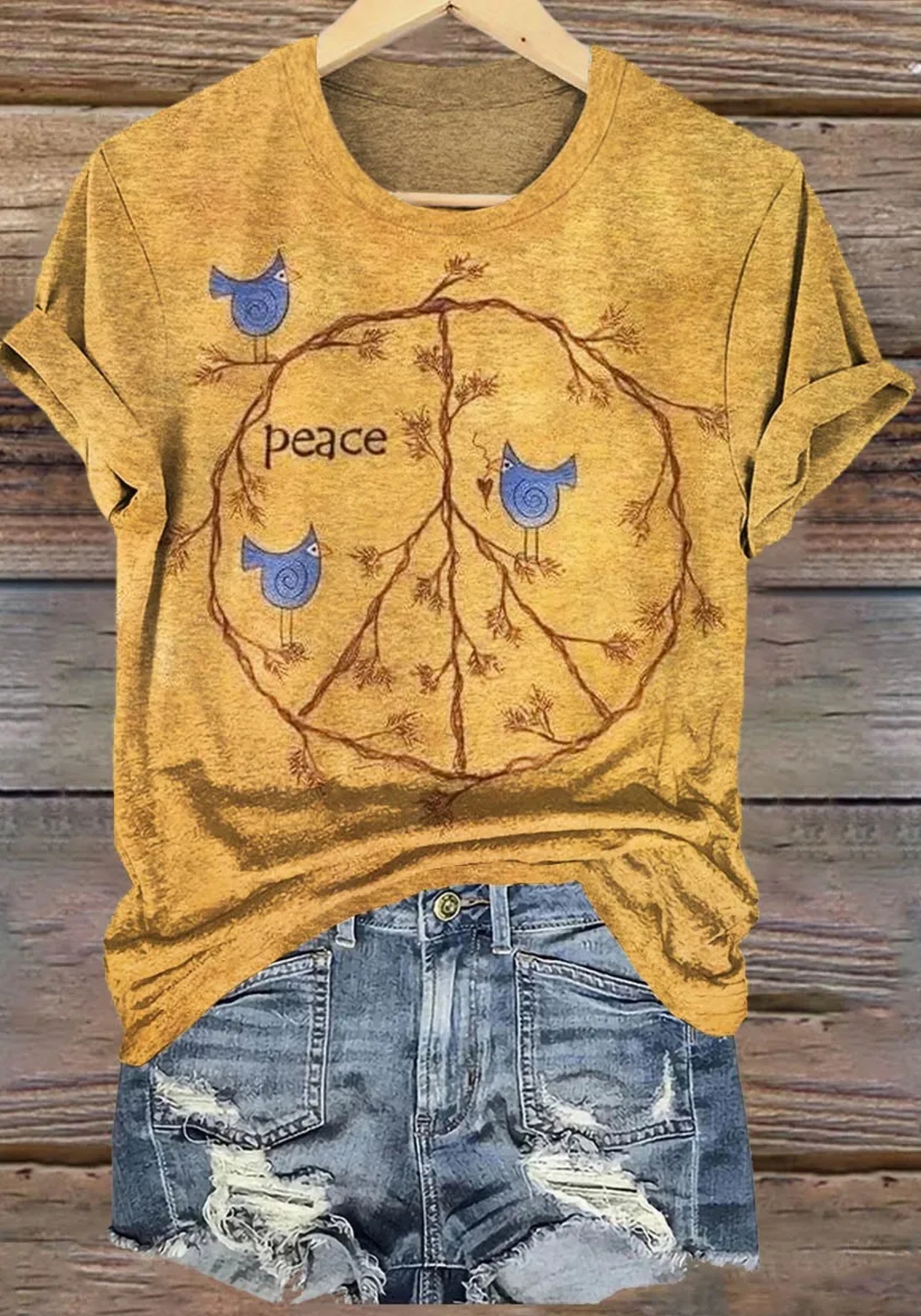 Women's Bohemian Floral Art Print V-neck Casual T-Shirt