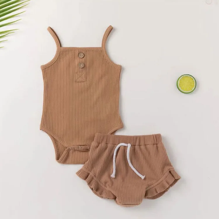 Baby Ribbed Sling Bodysuit and Shorts Set