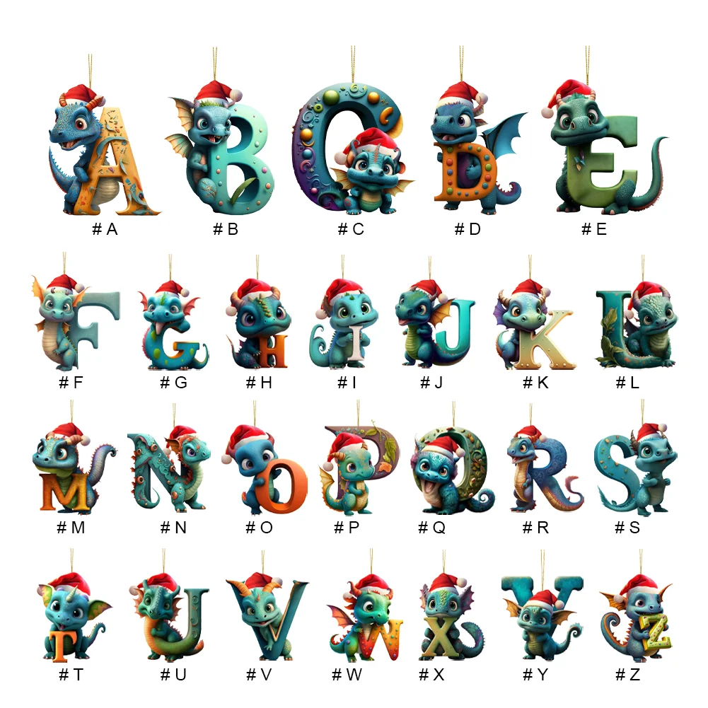 Christmas Cute Dragon Pendants Acrylic Letter Shaped Exquisite for Xmas Tree Car