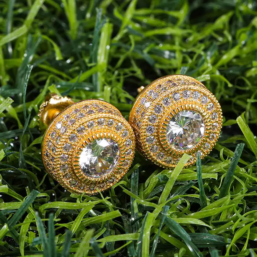 12MM Round Gold/Silver Plated Iced Out CZ Stud Earrings