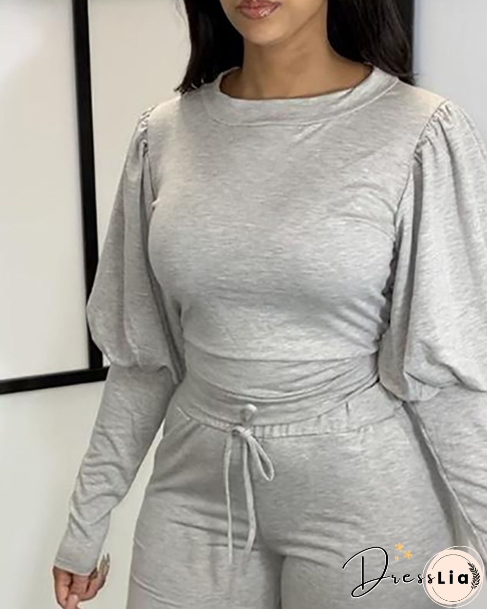 Gigot Sleeve Top & Drawstring Pants Set