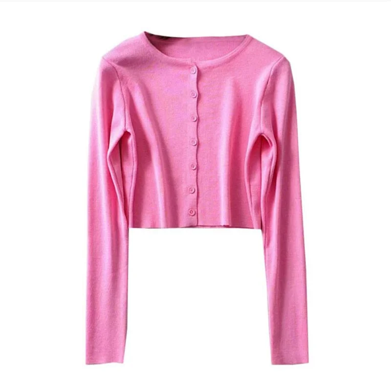 2020 New Summer Thin Knitted Cardigan Women Spring Long Sleeve Basic Cropped Sweaters Female Casual Short Jumper Top