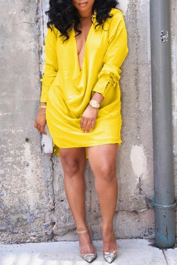 Brownm Night Club Low Deep Temperament Commute Sexy Solid Color Dress