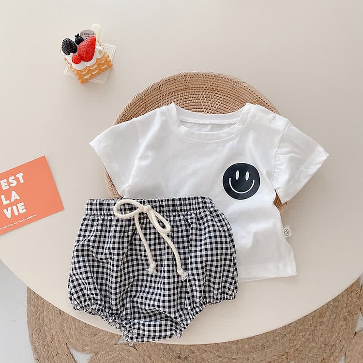 Baby Smile Tee and Plaid Shorts Set