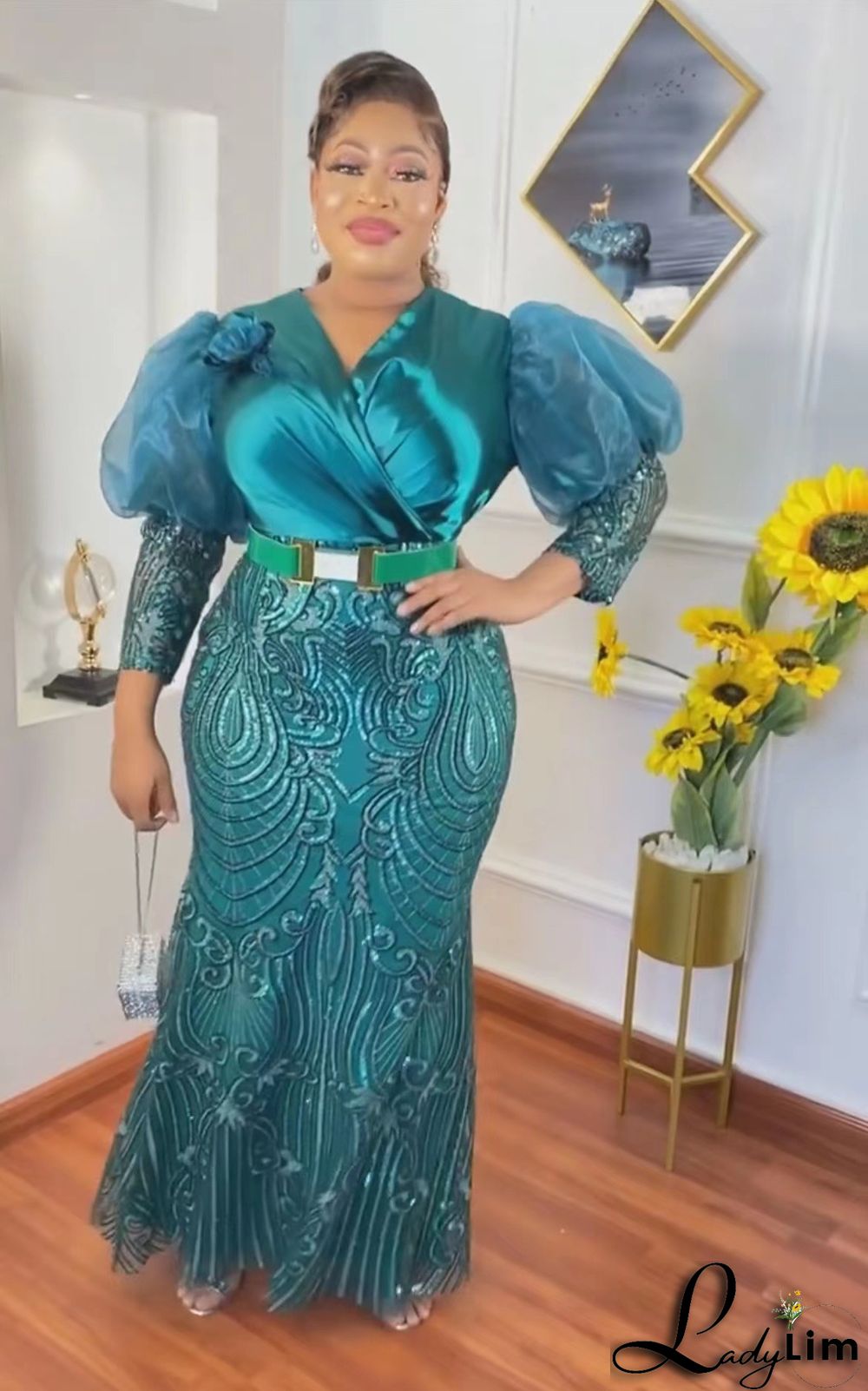 African Women's Lace Party Evening Dress Elegant Long Party Dress