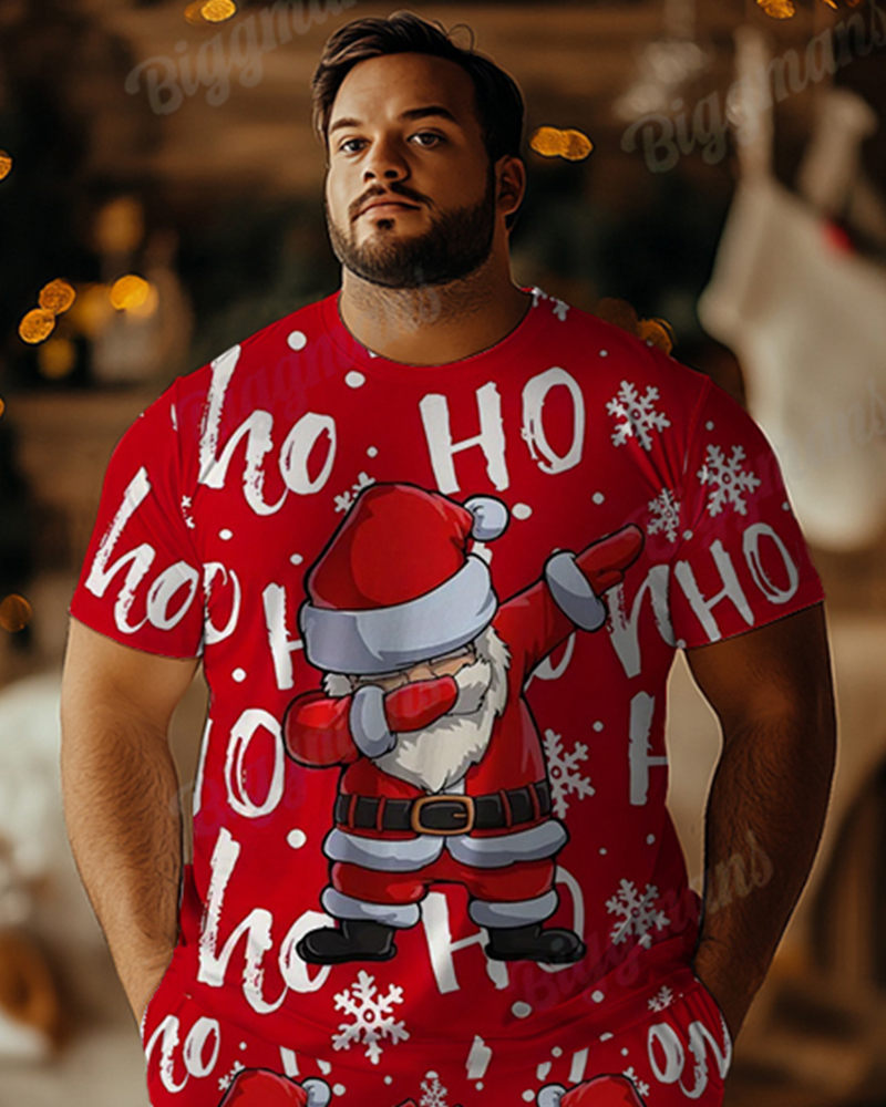 Big Men's Santa Letter Print T-Shirt Shorts Set