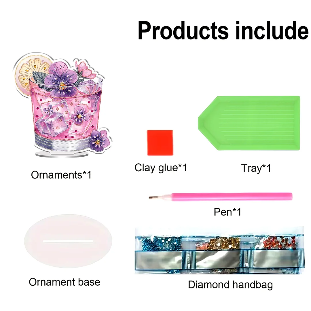 Drink DIY 2D Flat Print Acrylic Desktop Diamond Art Kits 24x22cm Desktop Decor