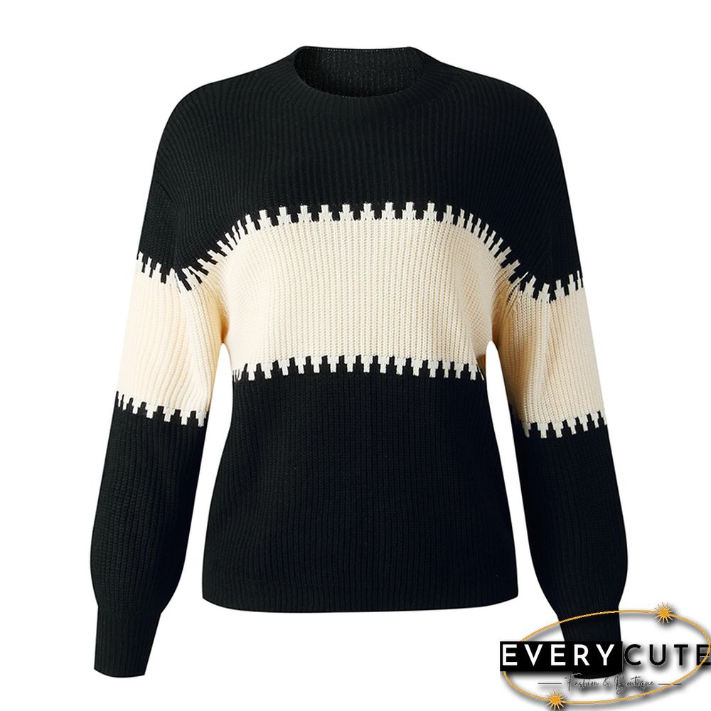 Black Color Block High Neck Woolen Sweater