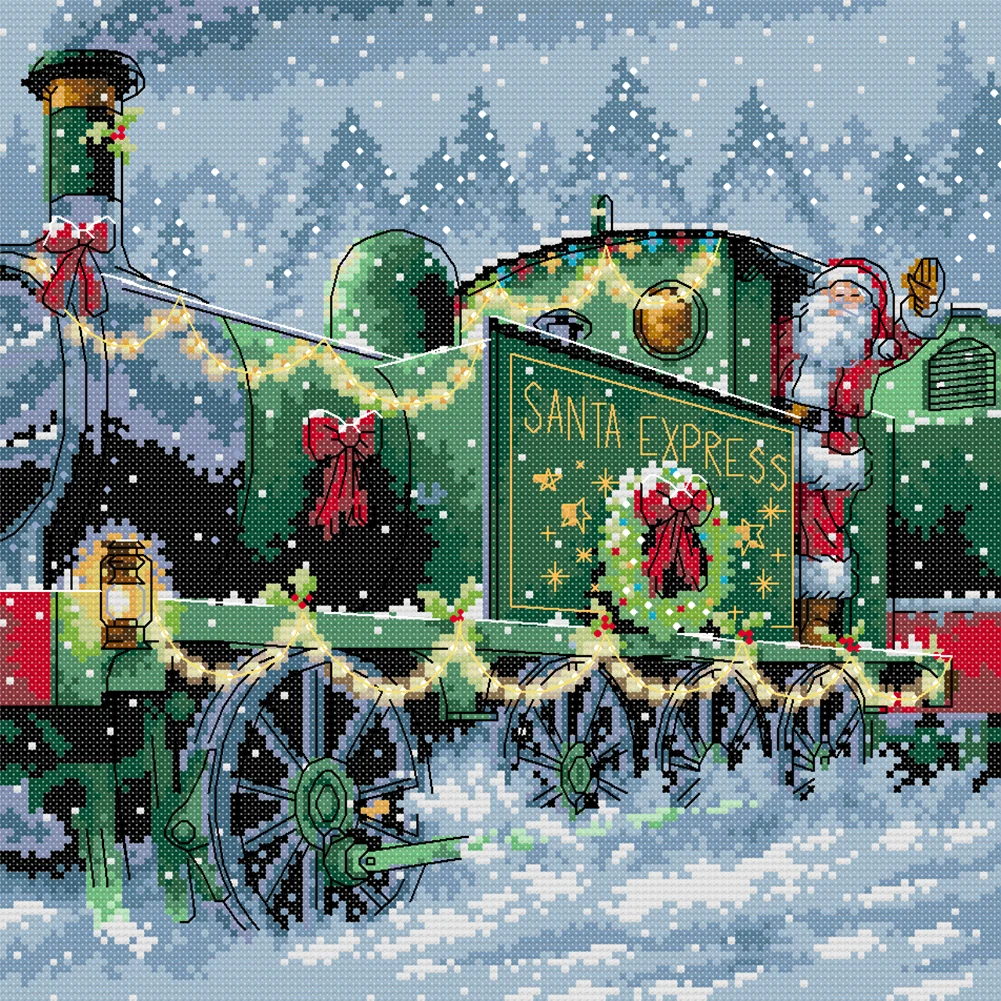 14CT Joy Sunday estampado punto de cruz tren de Navidad (32 * 32cm)