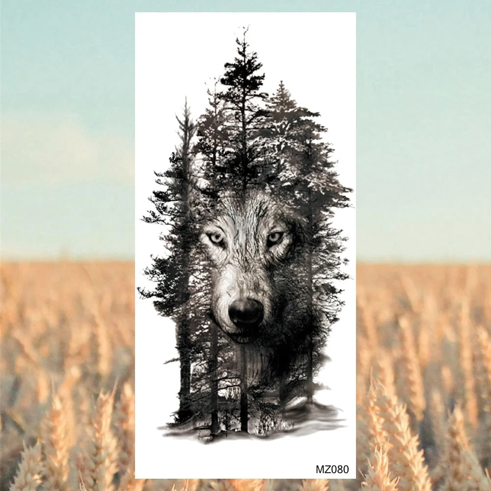 Black Lion Fashion Calf Temporary Tattoos For Women Adult Men Lion Geometric Owl Fake Tattoo Realistic Body Art Decoration Tatoo