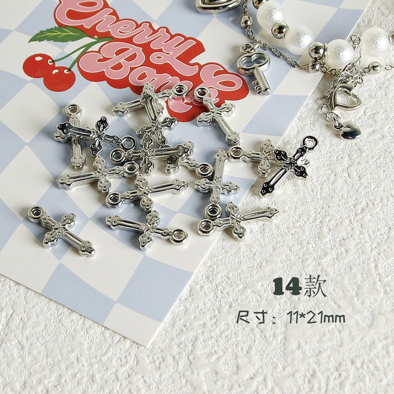 10 PCS/Package 7 * 12mm Arylic Cross Cherry Bow Knot Polished Pendant Jewelry Accessories