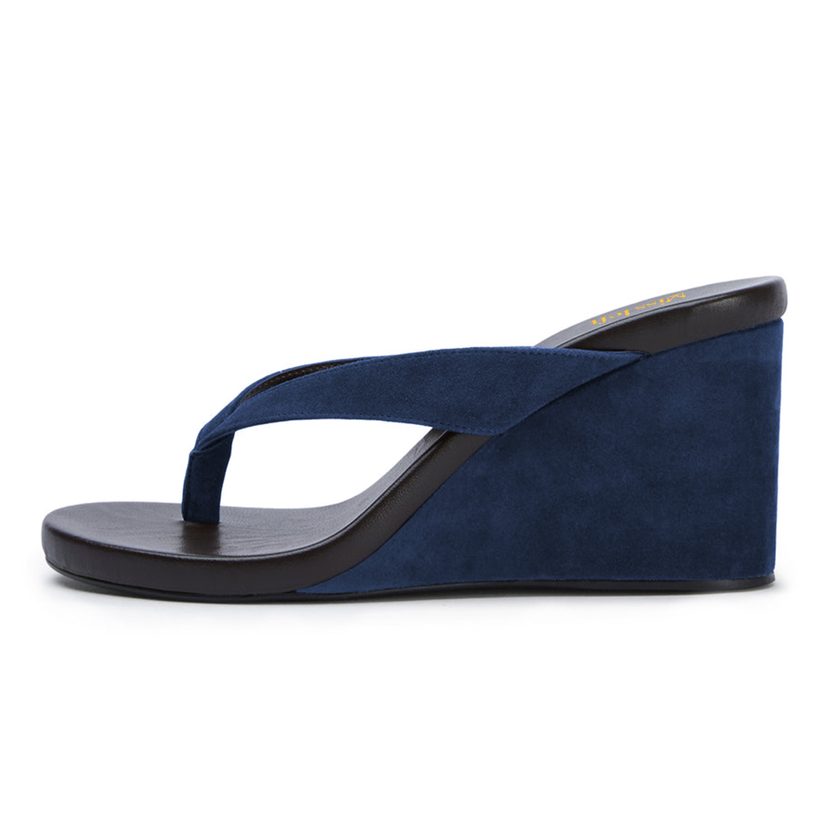 Navy Blue Vegan Suede Round Toe Wedge Heel Flip Flops for Women Nicepairs