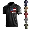 Men's T-Shirt Polo Vintage American Flag Independence Day Short Sleeve Outdoor Summer Daily Top Navy Blue Black Khaki by Inlyline