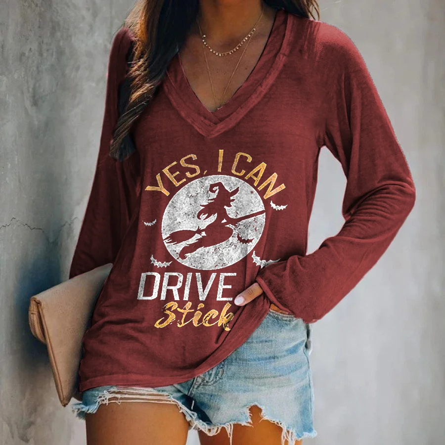 Yes, I Can Drive A Stick Printed Long-sleeved T-shirt