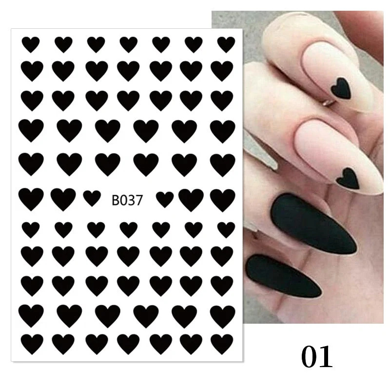 1PC Love Heart Designs 3D Nail Sticker Valentines's Day Black Red Transfer Decals Slider Gifts For Nails Decoration Manicures-Nail Inspo