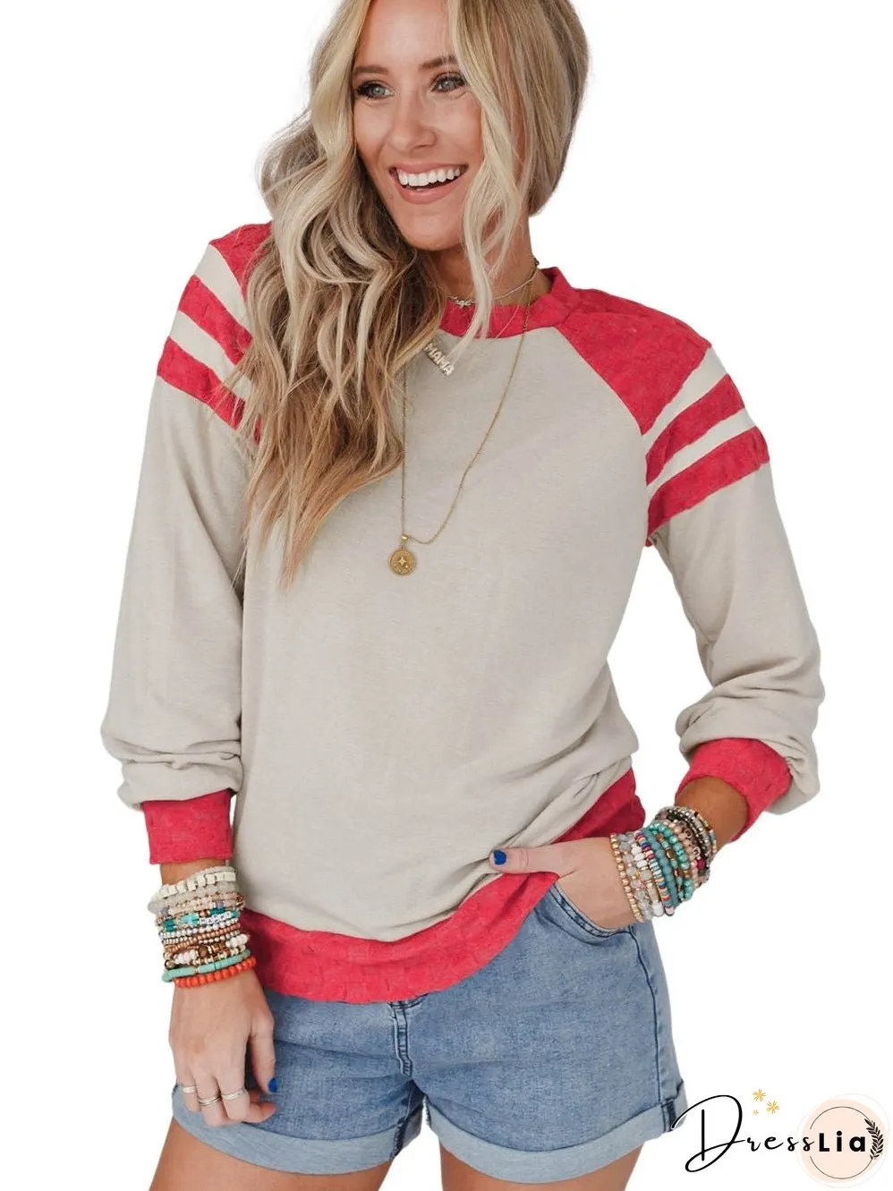 Cozy Apricot Color Block Long Sleeve Knit Top
