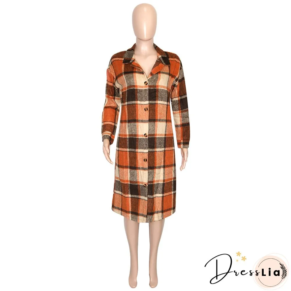 Classic Plaid Single-breasted Woolen Coat