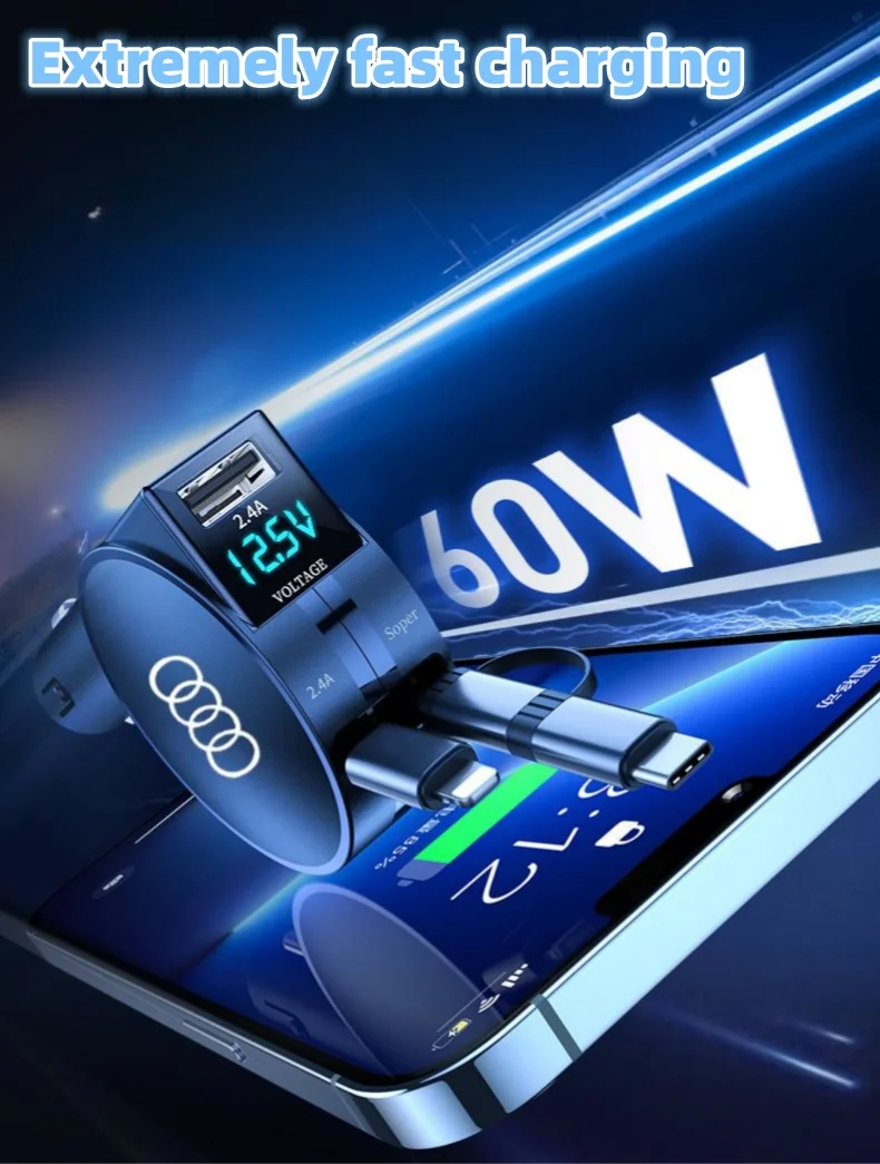 Multifunctional retractable car charger