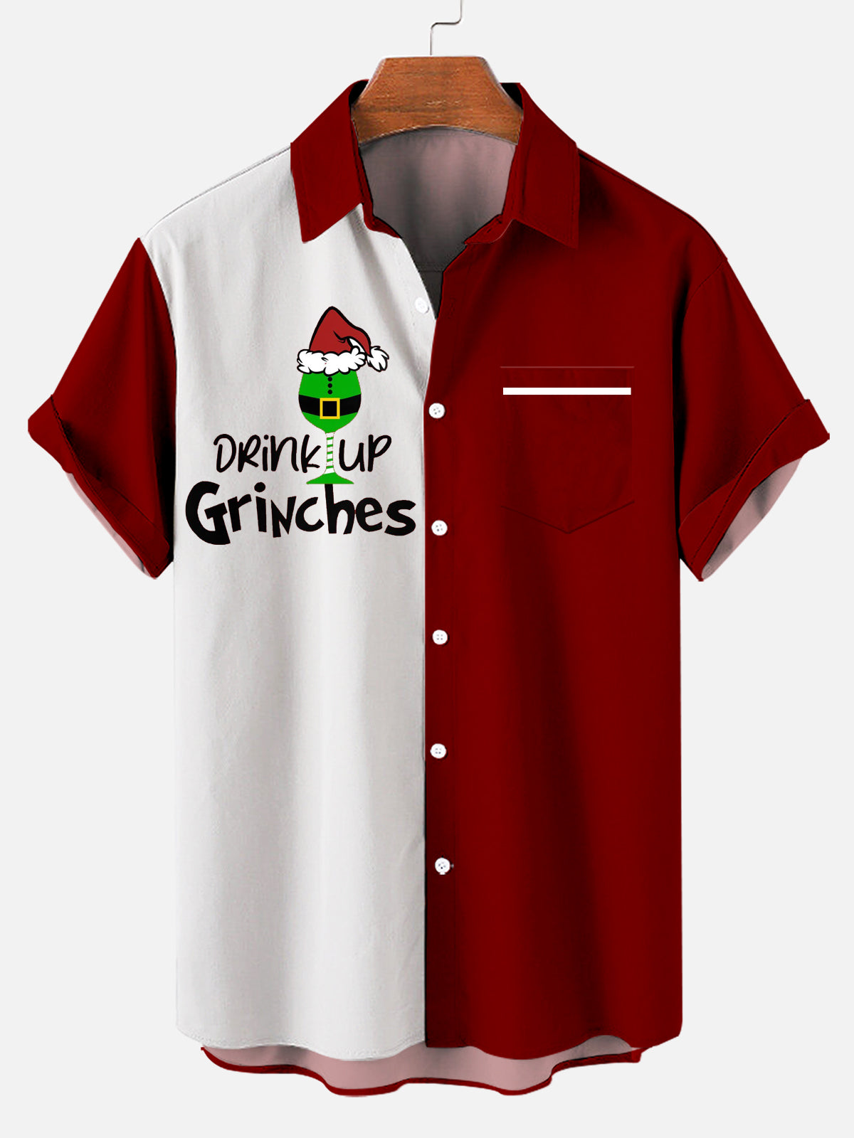 Men's Christmas Contrast Design Pattern Short Sleeve Shirt PLUSCLOTHESMAN