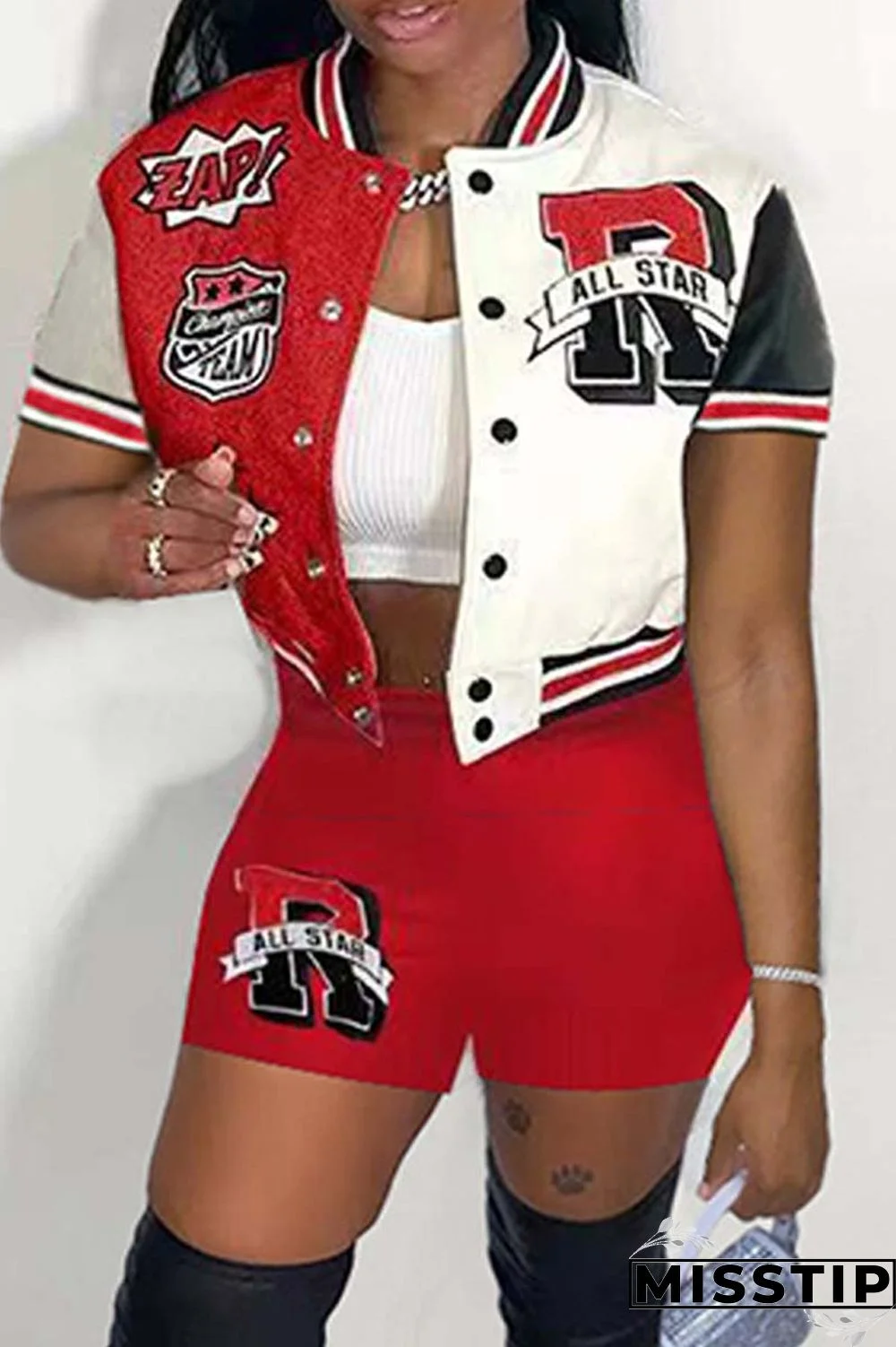 Red Casual Print Patchwork Short Sleeve Two Pieces