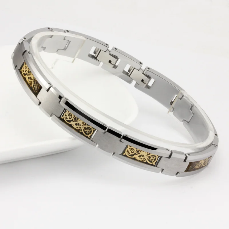 Women's Or Men's Unisex 220mm Celtic Dragon Knot Tungsten Carbide Hologram Bracelets with Fashion Link Chain Bangle Jewelry Gifts For Mens And Womens