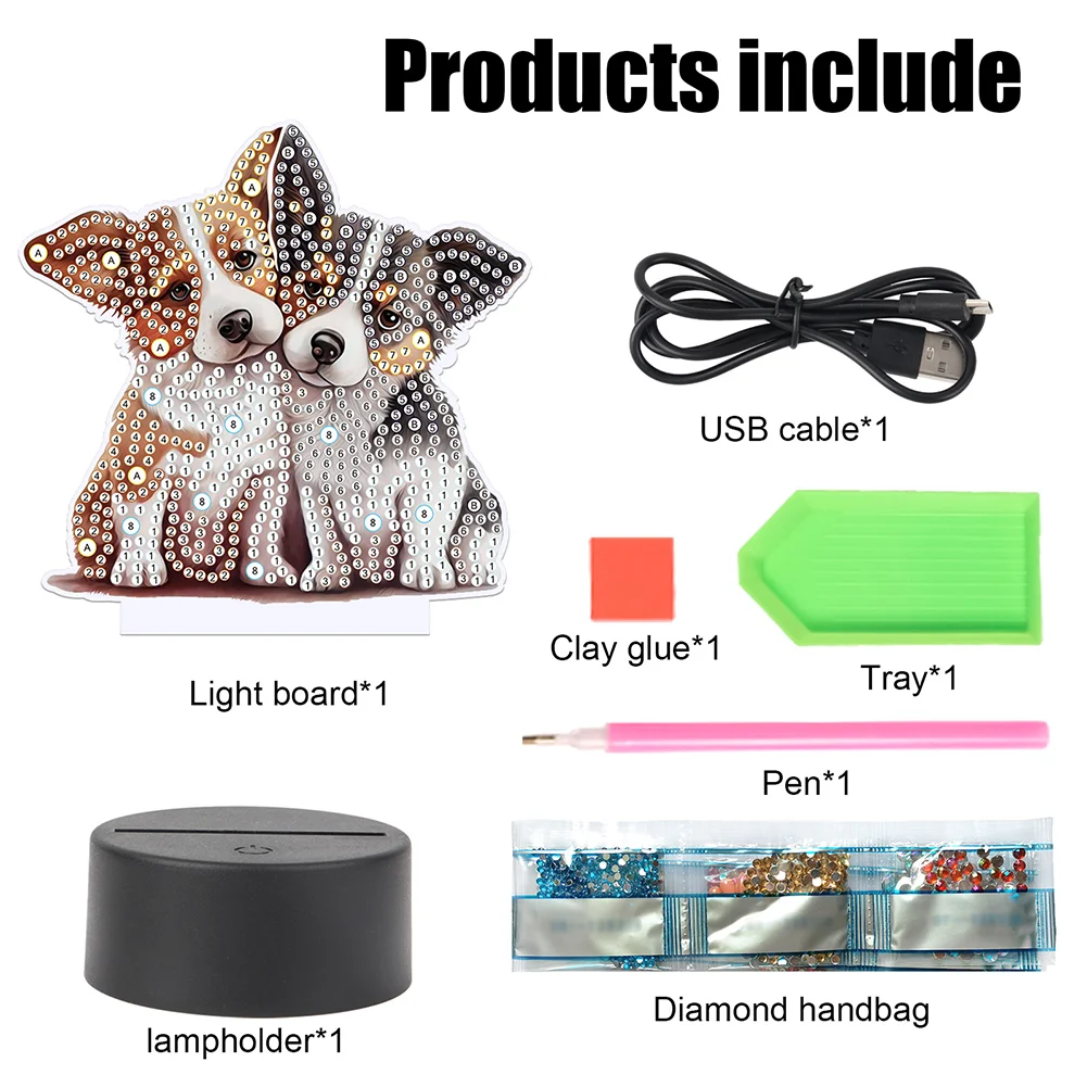 DIY Dog Diamond Painting LED Lamp Diamond Painting Night Light