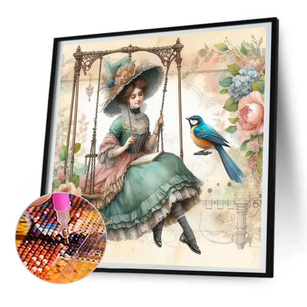 Diamond Painting - Full Round Drill - Swing Lady(Canvas|30*30cm)