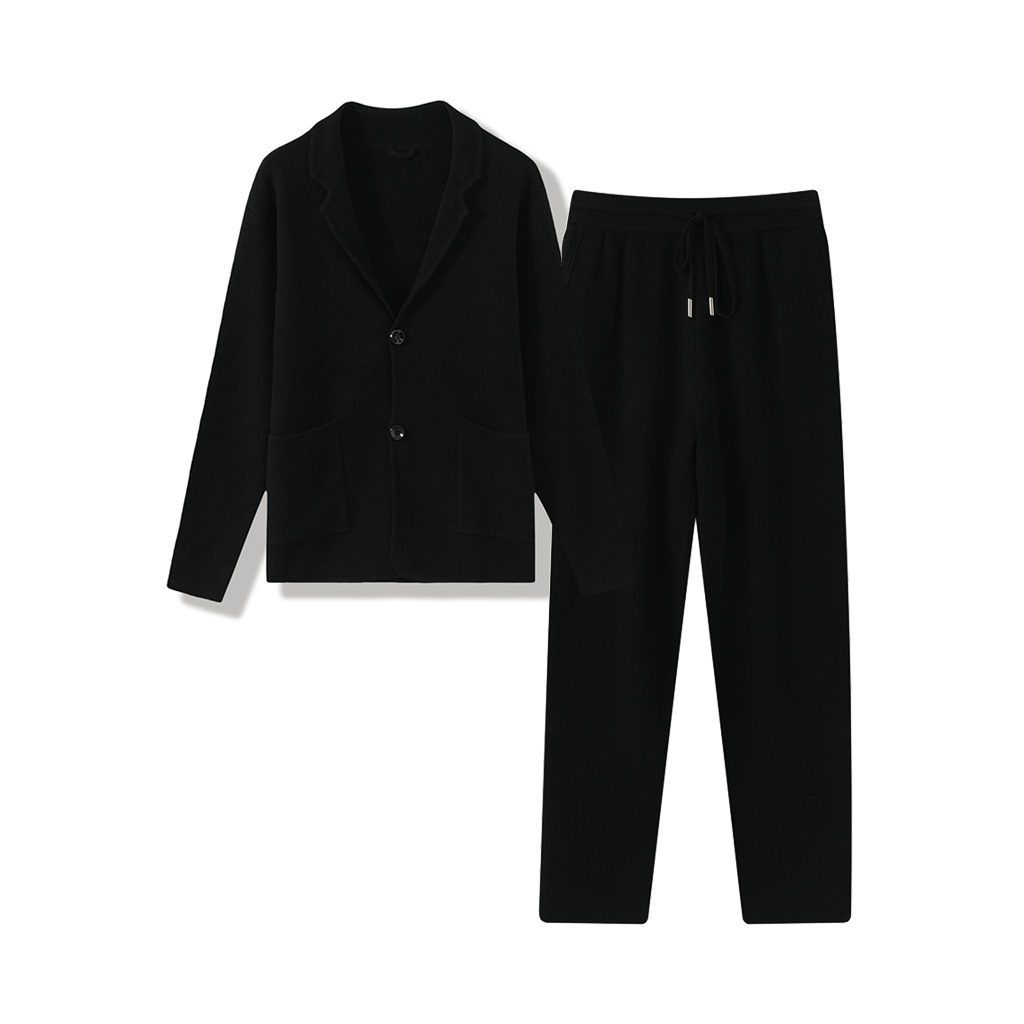 Men's Black Cashmere Knitted Blazer and Pants Set | Casual Outfit REAL SILK LIFE