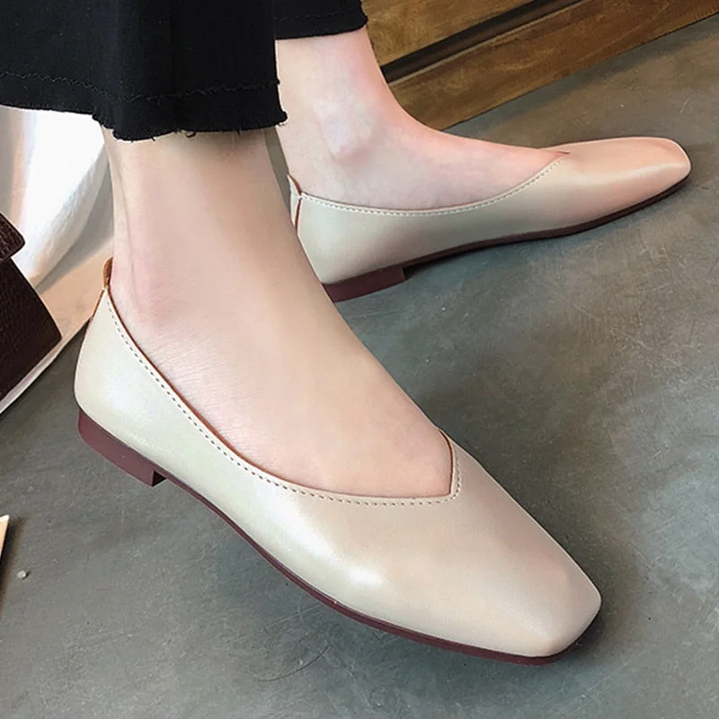 Fashion Women Flat Shoe  Elegant Shallow Low-heeled Sandals 2022 Beige Korean Slippers Square Toe Slip-on Simple Woman Shoes