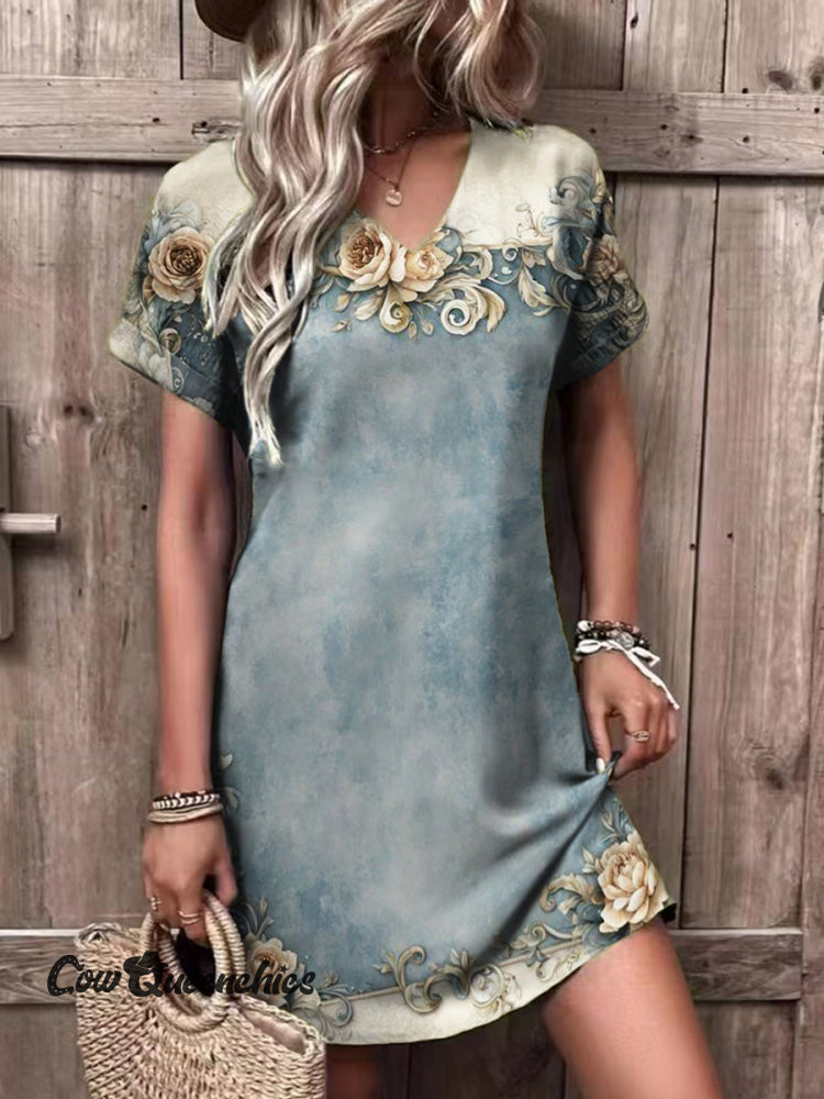 Women’s Vintage Floral Print Casual Dress Color / S
