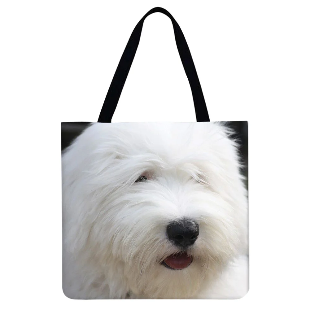 Linen Tote Bag - White dog