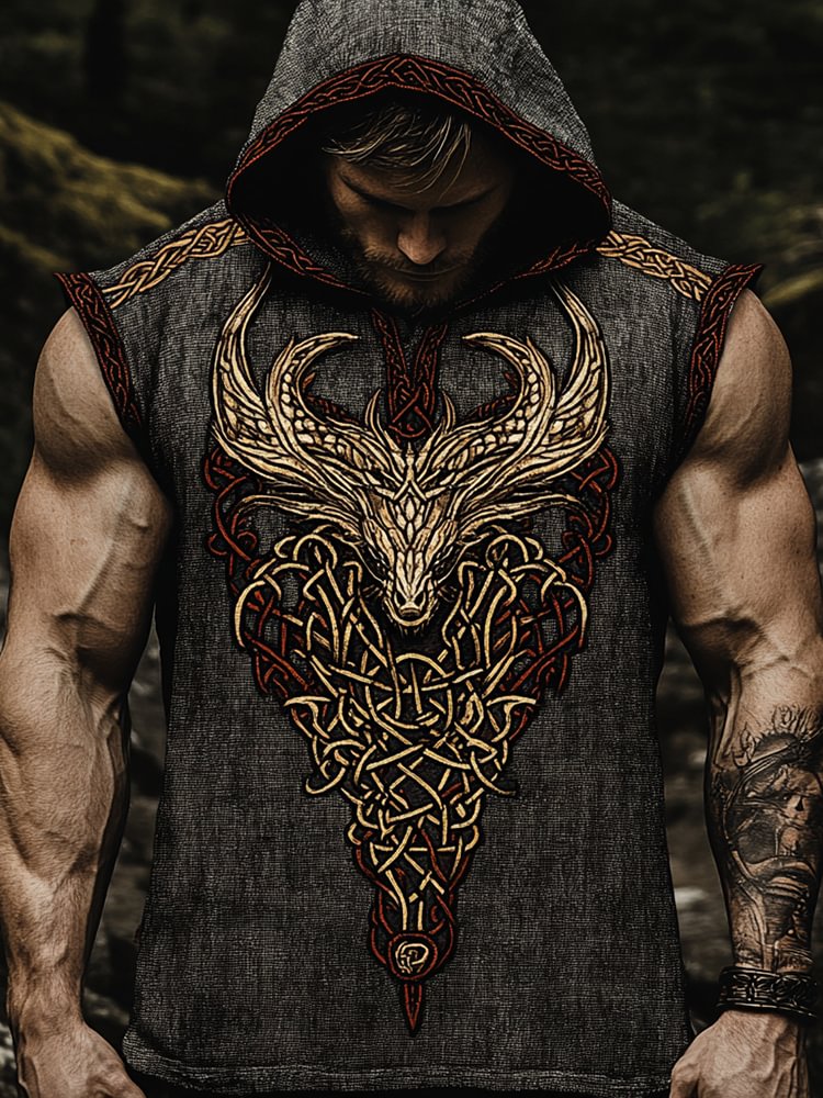Men's Viking Dragon Retro Celtic Sleeveless Hoodie / Rvogue / Rvogue