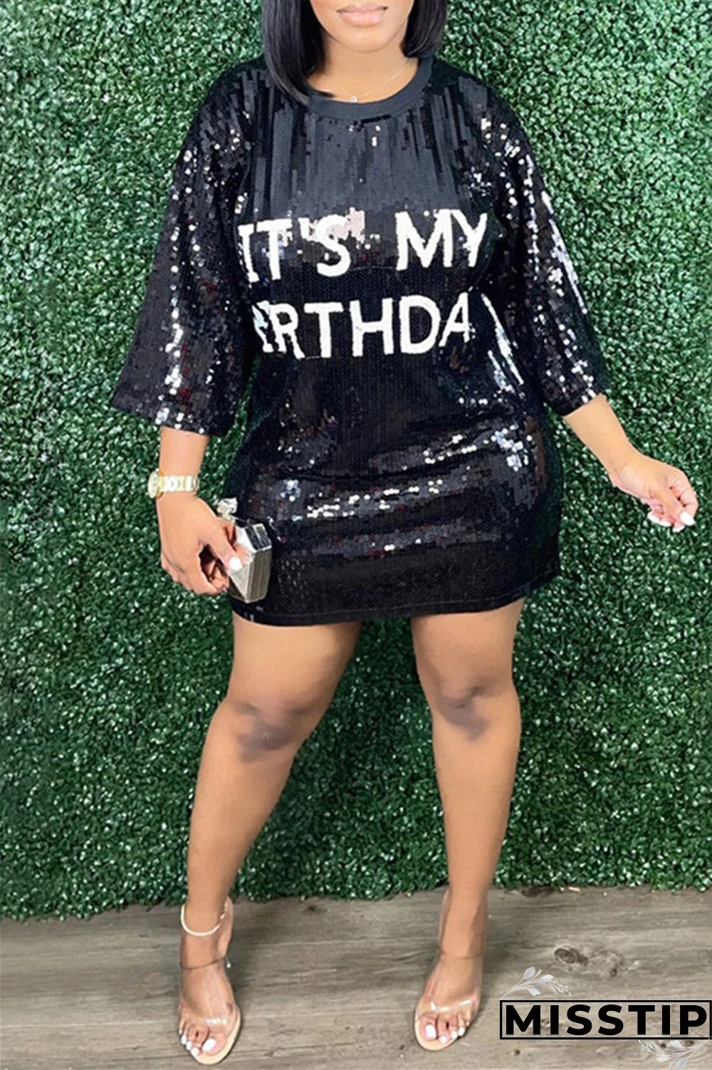 Rose Red Fashion Casual Patchwork Sequins O Neck A Line Dresses