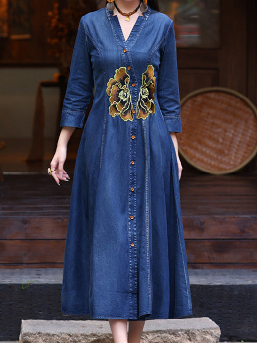Women Long Sleeve V-neck Graphic Floral Printed Top