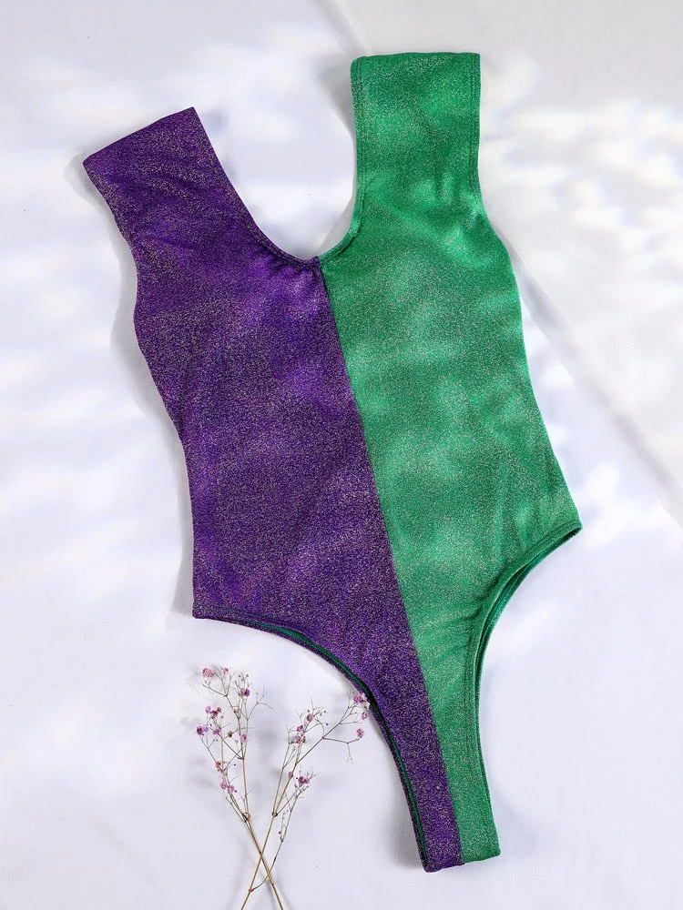 Sexy One Piece Suits Summer Swimsuit Shiny Beachwear 2022 Swimwear Women Bathing Suit Female Swimsuits U Neck Bodysuits