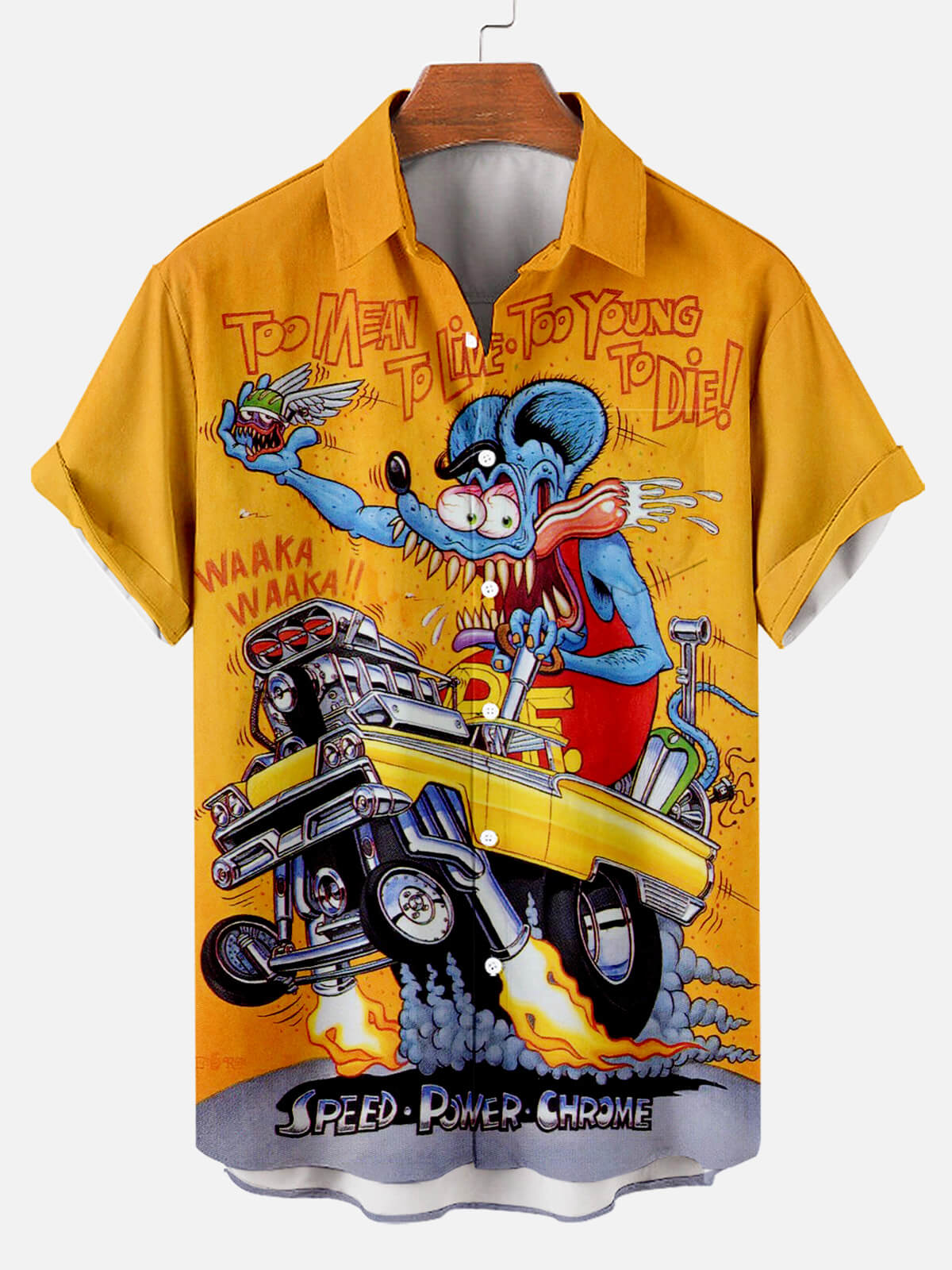 Men's Nostalgic Anime Character Retro Car Short Sleeve Shirt PLUSCLOTHESMAN