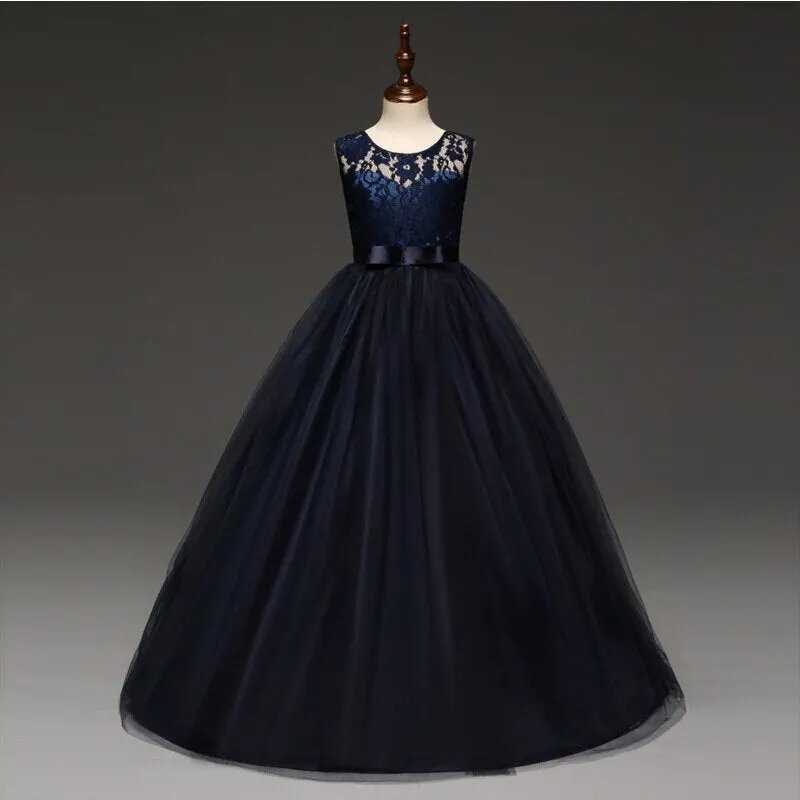 5-14 Years High-end Girls Wedding Party Lace Girl Dress Bridesmaid Clothes Princess Gowns Teen Girl Red Tulle Evening Dresses