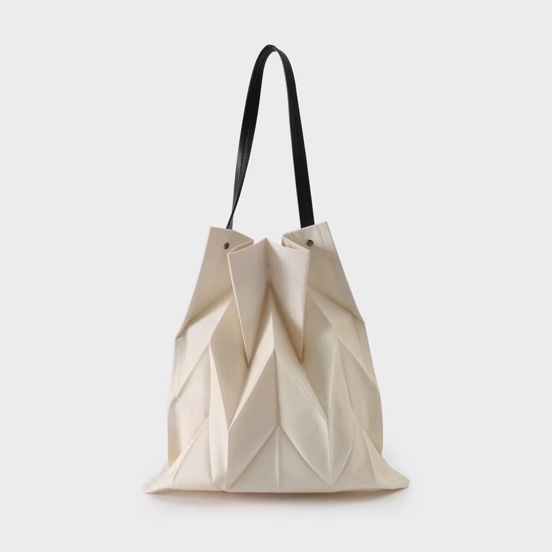 Fashion Women's Geometric Pleated Bags Korean Style Canvas Large Capacity Shoulder Bag Ladies Shopping Bag Female Tote Handbag