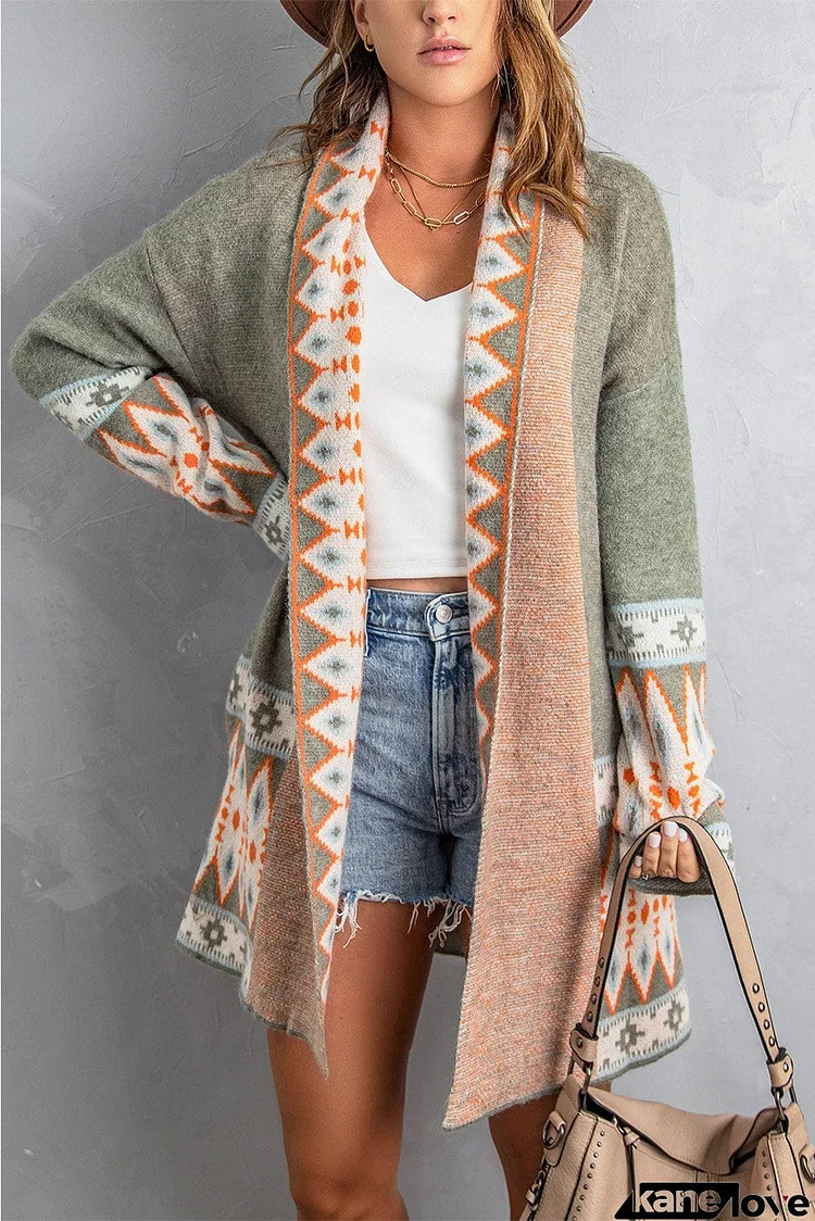 Green Aztec Print Cardigan