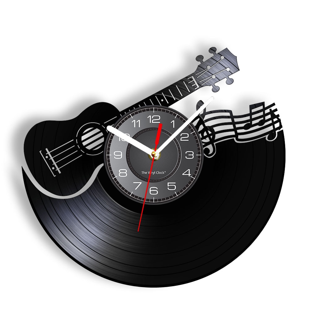 

Black Acoustic Guitar Music Notes - Vinyl Record Wall Clock - Without LED, 501 Original