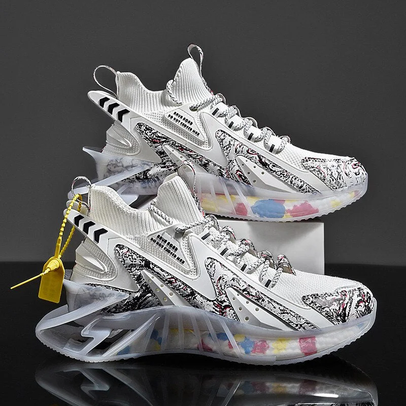 Men's Sneakers New Arrival Men's Blade Running Shoes Graffiti Sports Shoes Outdoor Training White Jogging Shoes Trendy Men Shoes