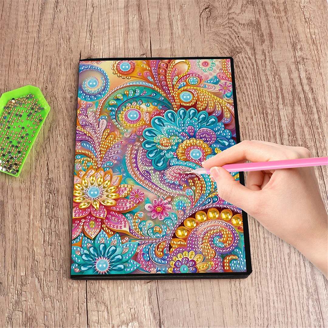 2pcs Flowers Partial DIY 50 Pages A5 Diamond Painting Notebook for Study Home