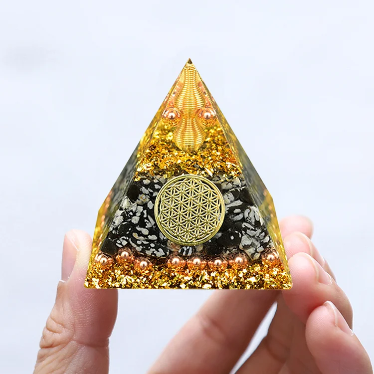 Crystals Orgonite Pyramid Epoxy Resin Orgone Energy Healing Ornament (A)