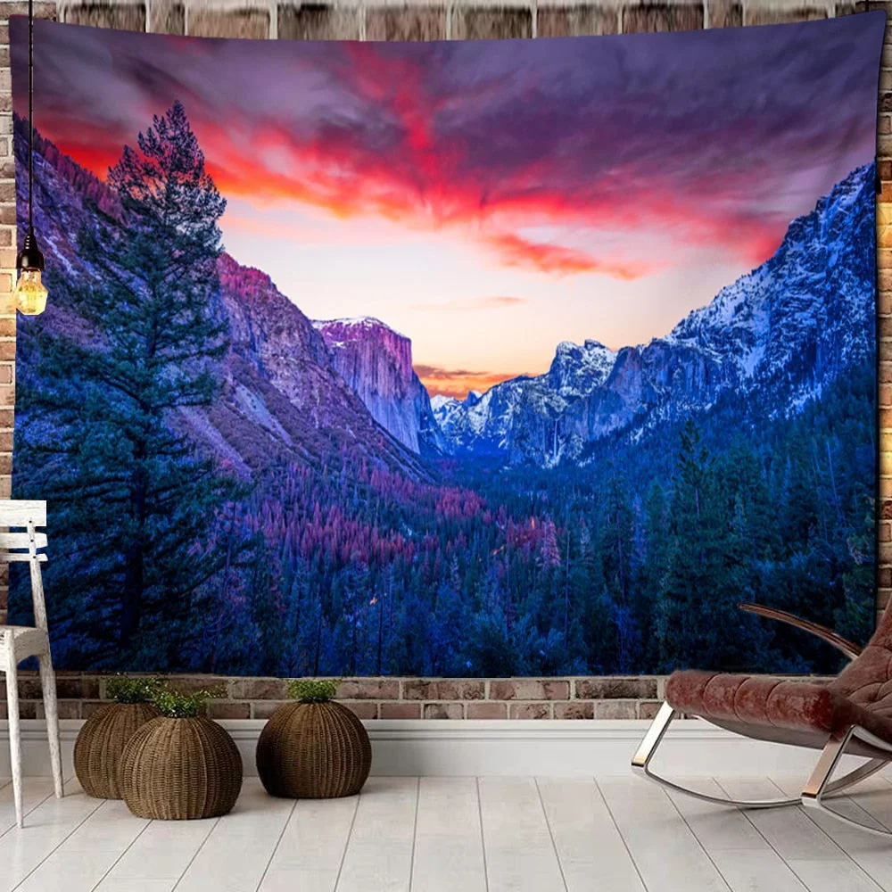 Mountains Psychedelic Tapestry Starry Sky Wall Hanging Star Stars Leaf Village Dorm Decor Blanket 130Cm Woven Personalized