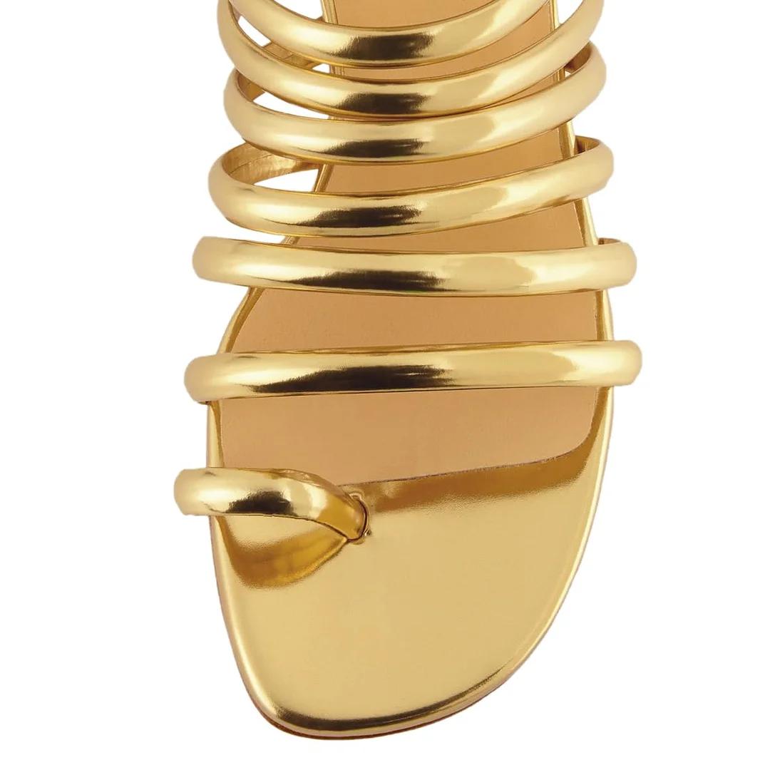 Patent Leather Square Toe Multiple Strappy Back-Zip Flat Sandals